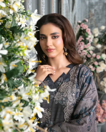 Midnight Grace – Charcoal Embroidered Ensemble